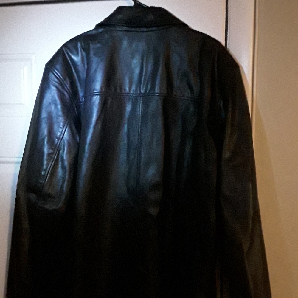 Black three quarter length leather jacket